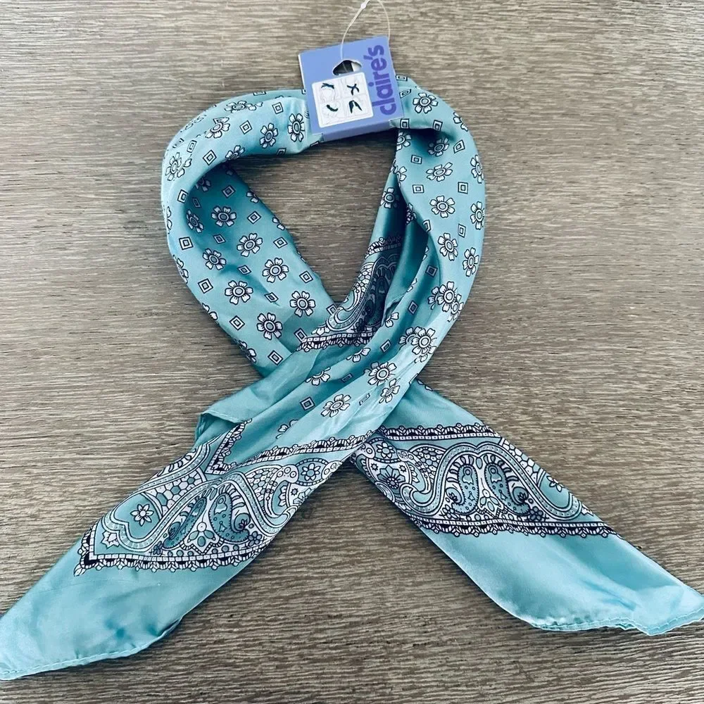 Claire’s Teal Blue Satin Bandana Scarf Hair Tie Purse Accessory